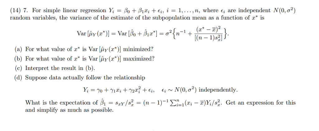 For simple linear regression Y_i = beta_0 + beta_1 | Chegg.com