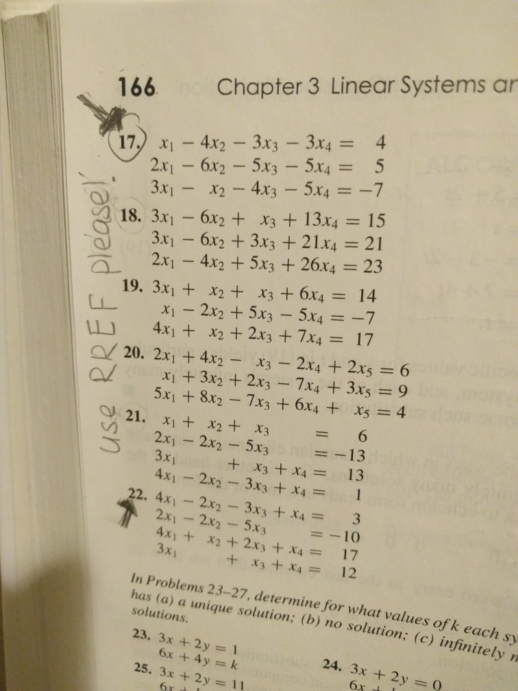 Solved 166 Chapter 3 Linear Systems ar 17) X1-4x2-3x3-3x4 = | Chegg.com