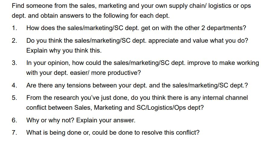 Solved Find someone from the sales, marketing and your own | Chegg.com