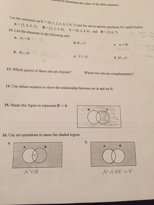 Solved Use the universal set U = (0, 1, 2, 3, 4, 5, 6, 7)