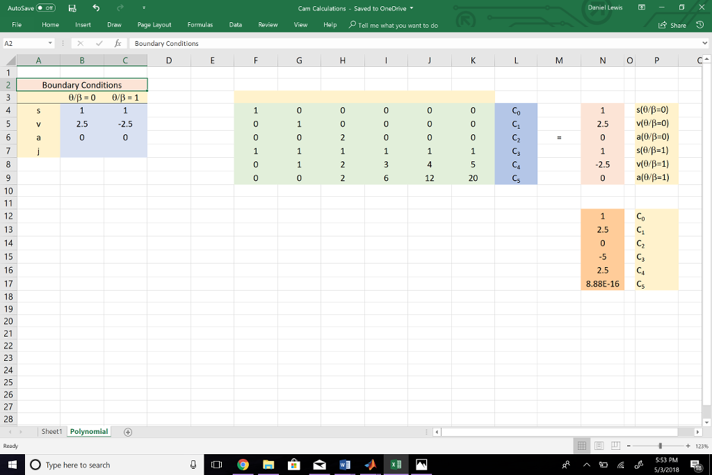 Use the included Excel spreadsheet to design a cam as