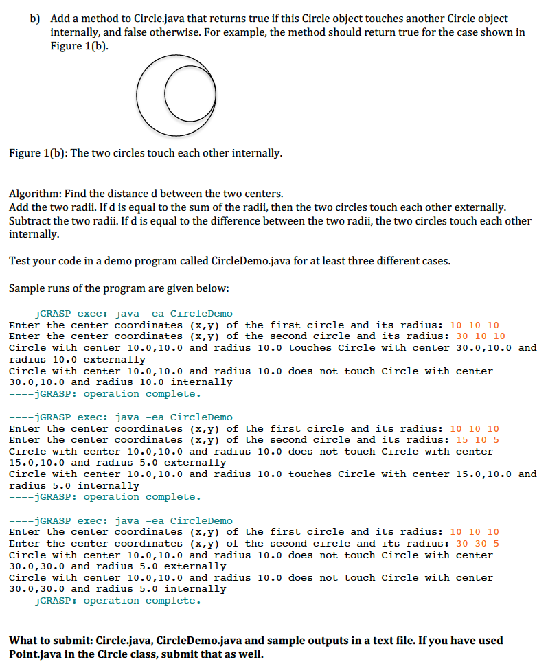 Solved Exercise 4a-b: Add a method to Circle.java that | Chegg.com