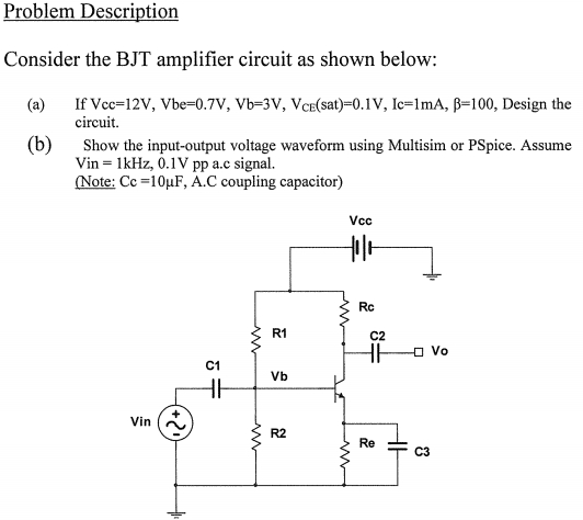 Solved Consider the BJT amplifier circuit as shown below: | Chegg.com