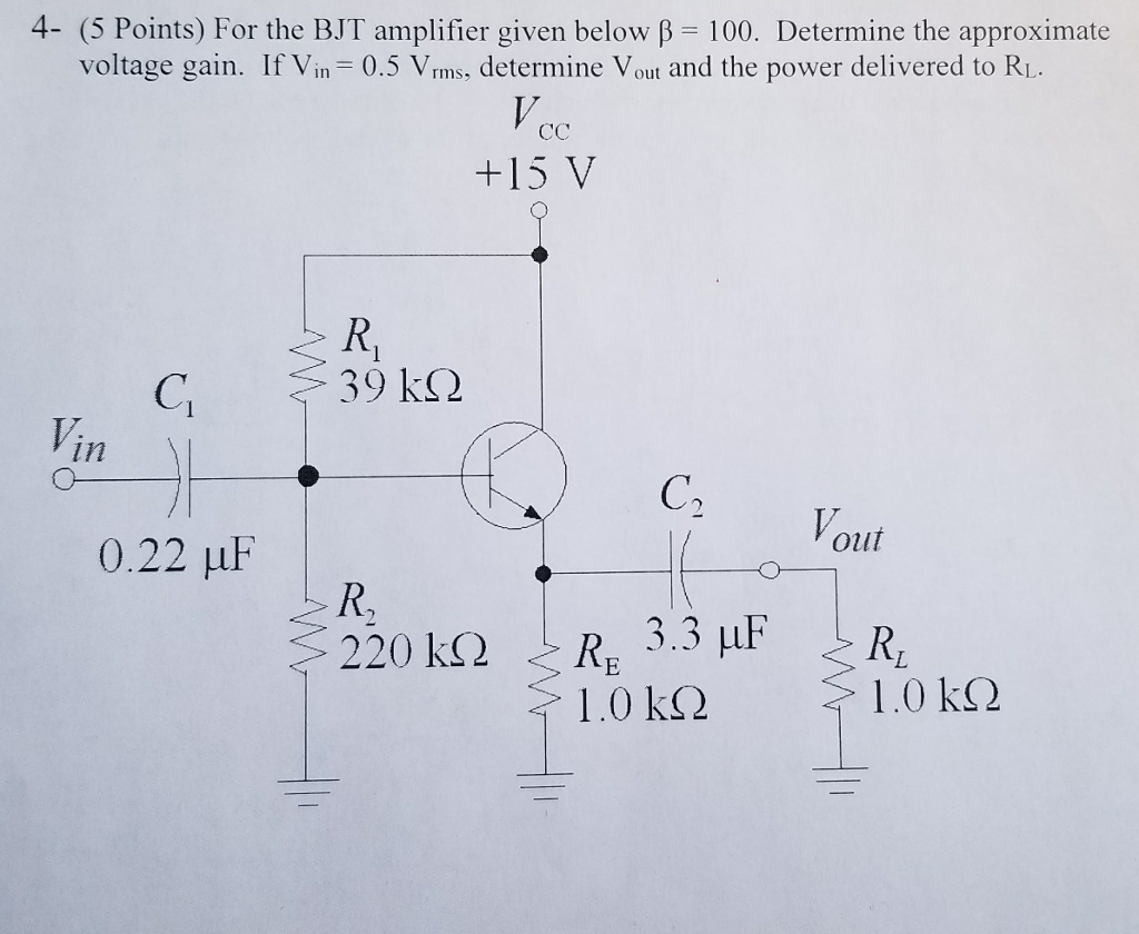 Solved For the BJT amplifier given below beta=100. Determine | Chegg.com