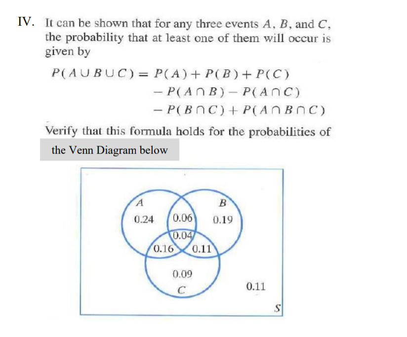 Solved IV. It can be shown that for any three events A B Chegg