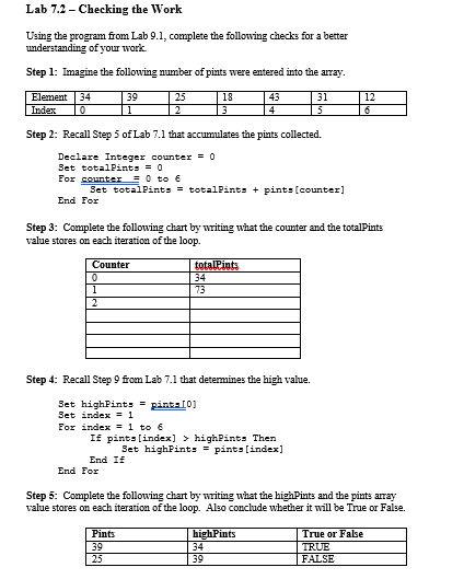 Solved Lab 7.2 - Checking the Work Using the program from | Chegg.com