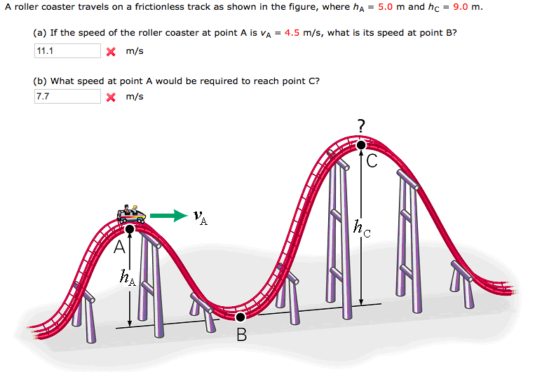 Solved A roller coaster travels on a frictionless track as | Chegg.com