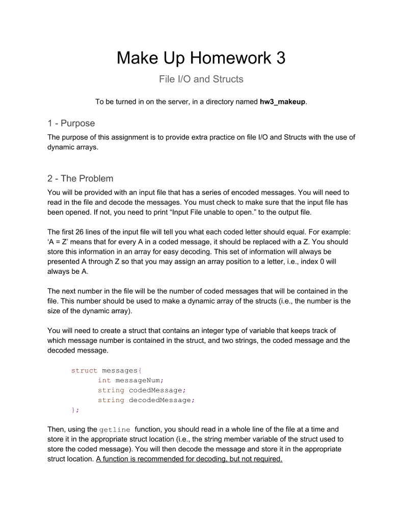 Solved Make Up Homework 3 File I/O and Structs To be turned | Chegg.com