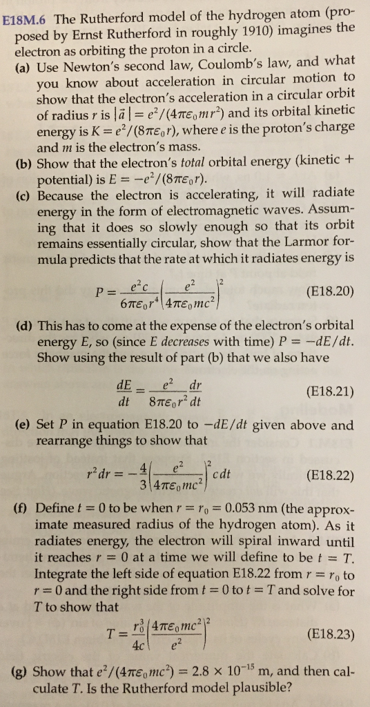 Solved The Rutherford model of the hydrogen atom (proposed | Chegg.com