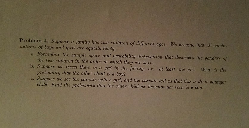 Solved Problem 4. Suppose a family has two children of | Chegg.com