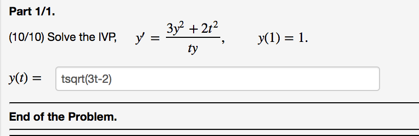 Solved Solve The Ivp Y 3y 2 2t 2 Ty Y 1 1 Y T