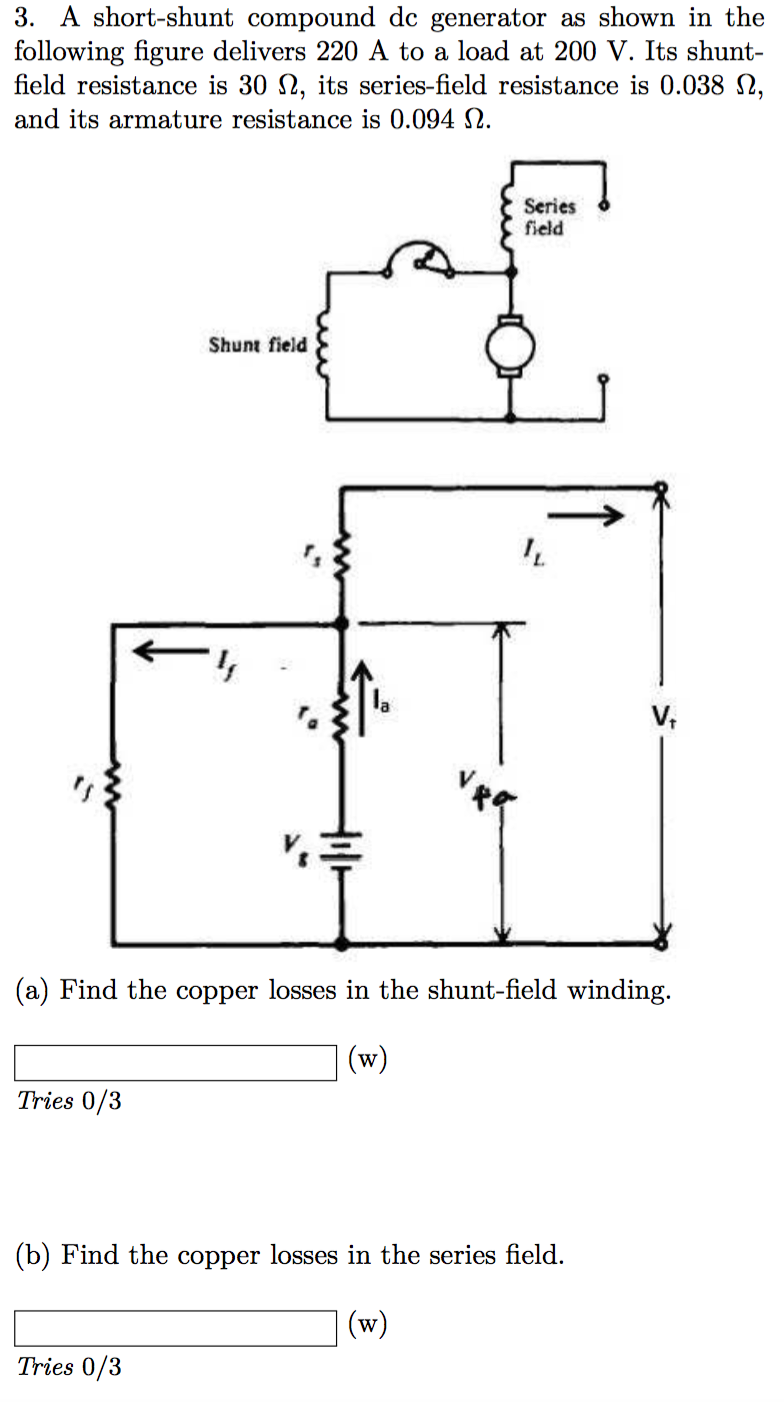Solved 3. A shortshunt compound dc generator as shown in