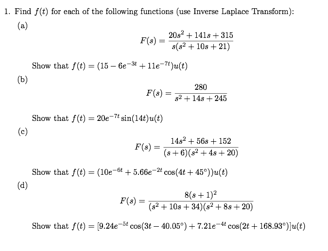 Solved Find F(t) For Each Of The Following Functions (use | Chegg.com