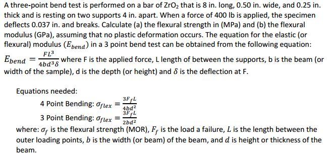 Solved A three-point bend test is performed on a bar of | Chegg.com