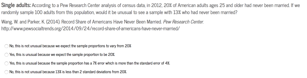 Solved Single adults: According to a Pew Research Center | Chegg.com