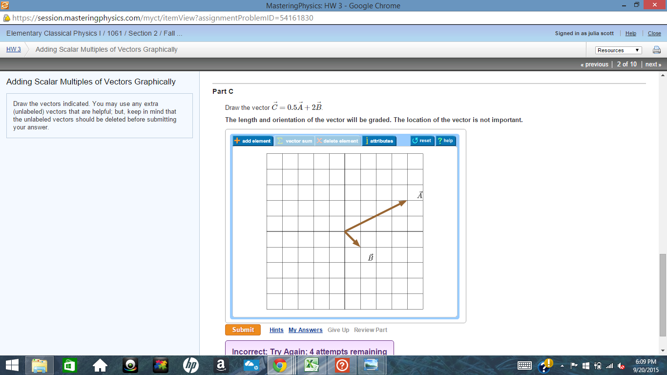 Solved Draw the vector C? =1.5A? ?3B? . The length and | Chegg.com