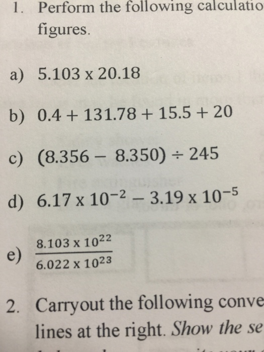 Solved 1. Perform The Following Calculation Figures. A) | Chegg.com