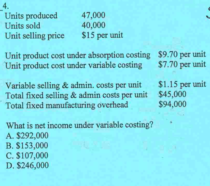 Solved 4. Units produced Units sold Unit selling price