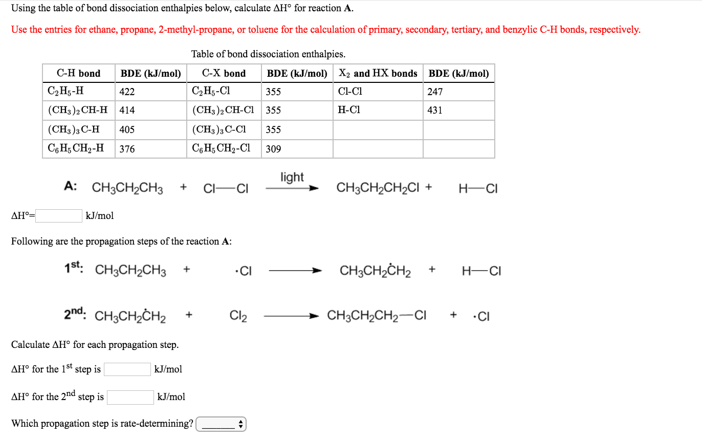 Solved Using The Table Of Bond Dissociation Enthalpies | Chegg.com