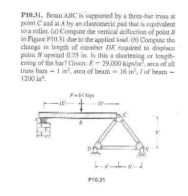Solved Beam ABC is supported by a three-bar truss at point C | Chegg.com