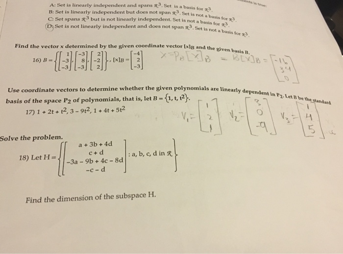 Solved Find The Vector X Determined By The Given Coordinate 6491