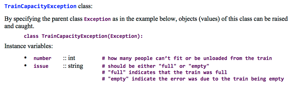 Solved TraincapacityException class: By specifying the | Chegg.com