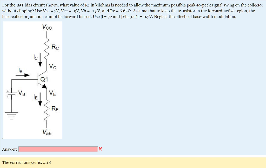 Solved For the BJT bias circuit shown, what value of R_c in | Chegg.com