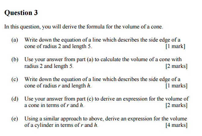 Write an expression for the volume of a cylinder