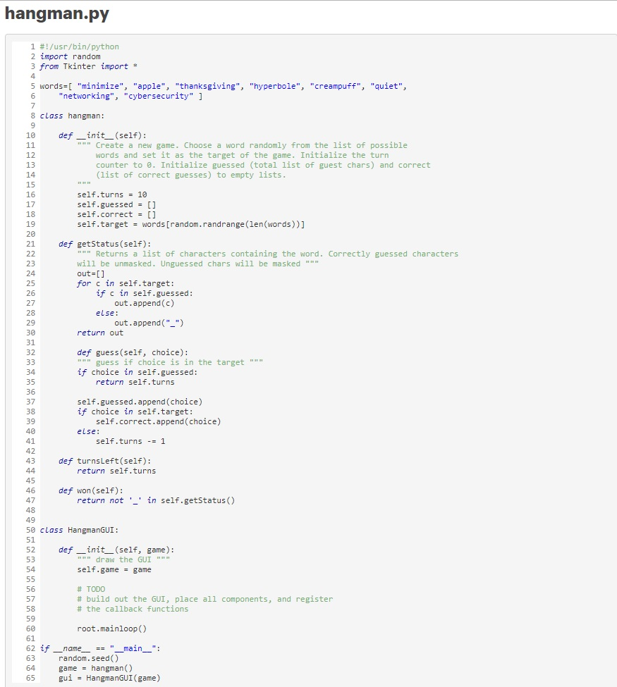Solved hangman.py 1 /usr/bin/ python 2 import random 3 from | Chegg.com