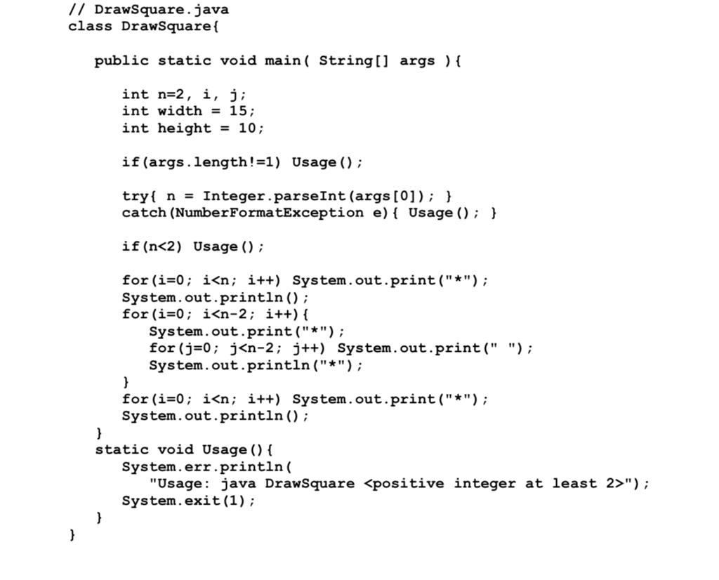 Solved // DrawSquare.java class DrawSquaref public static | Chegg.com