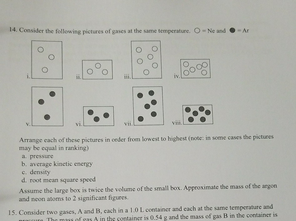 Solved 14 Consider The Following Pictures Of Gases At The Chegg