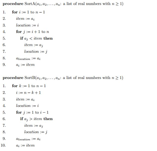 Solved procedure Sort A(a1, a2,..., an: a list of real | Chegg.com