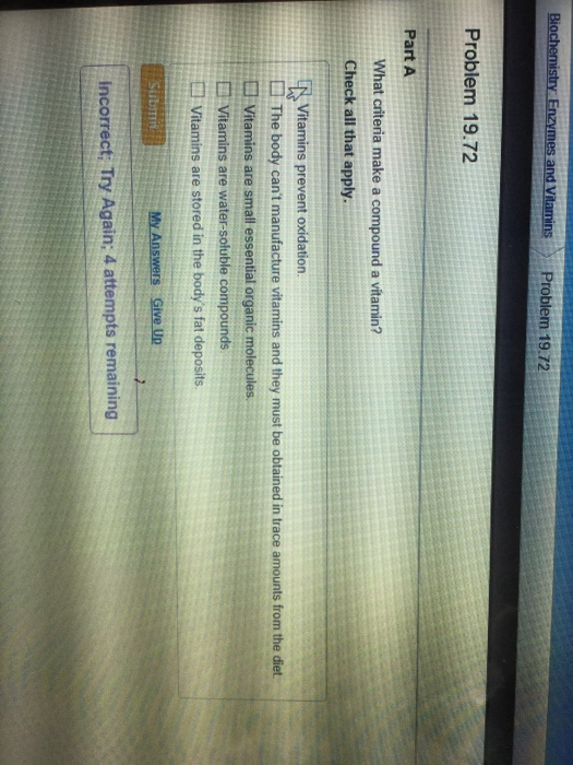 Solved What criteria make a compound a vitamin? Check all