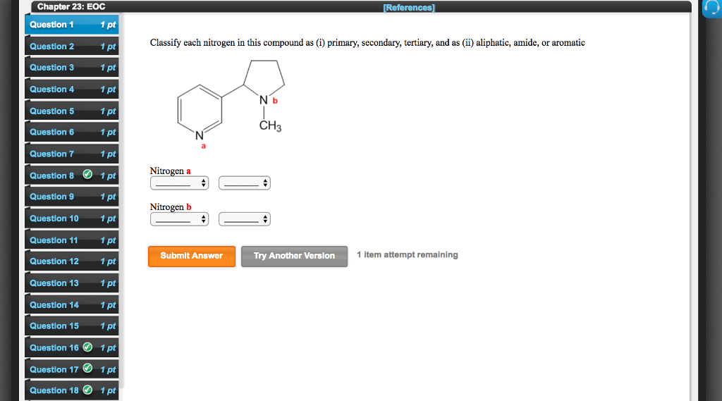 Solved Classify each nitrogen in this compound as (i) | Chegg.com