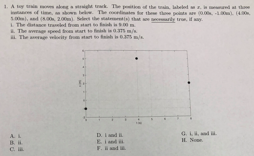 Solved 1. A toy train moves along a straight track. The