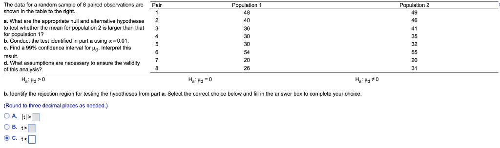 Solved The data for a random sample of 8 paired observations | Chegg.com