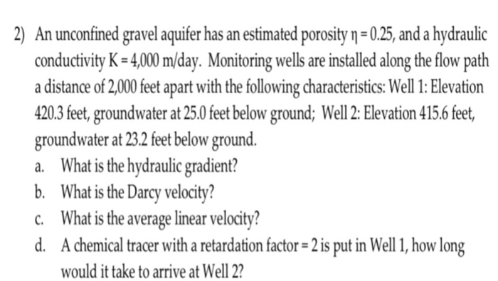 Solved An Unconfined Gravel Aquifer Has An Estimated | Chegg.com