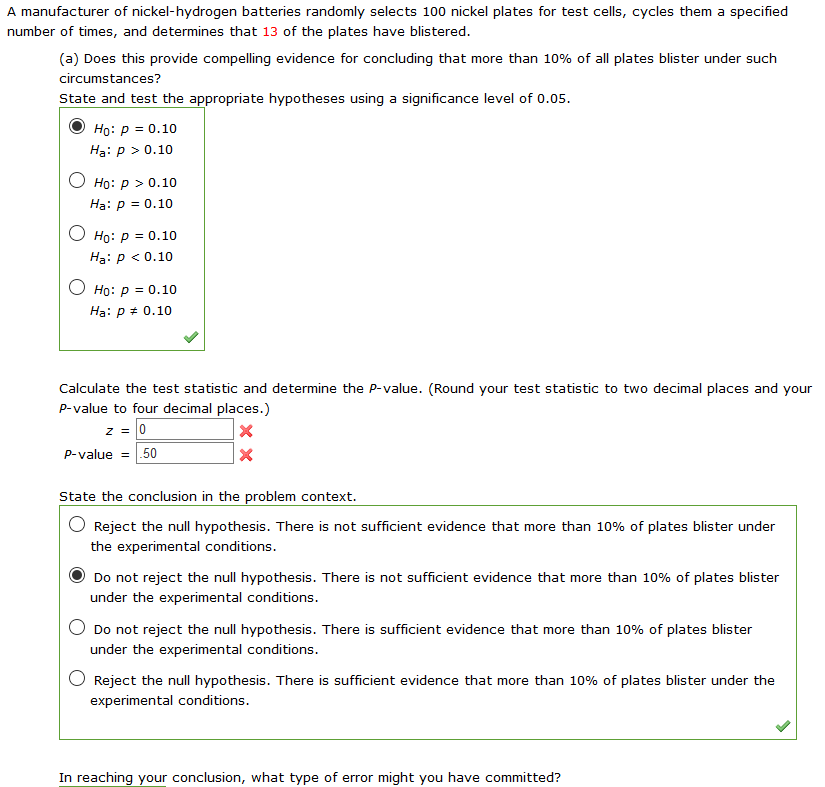 Solved A manufacturer of nickelhydrogen batteries randomly