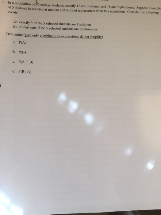 Solved In a population of 30 college students, exactly 12 | Chegg.com