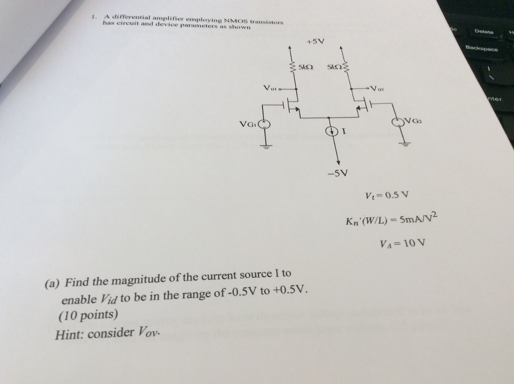 1. A differential amplifier employing NMOS | Chegg.com