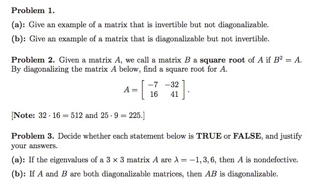 Solved Give an example of a matrix that is invertible but | Chegg.com