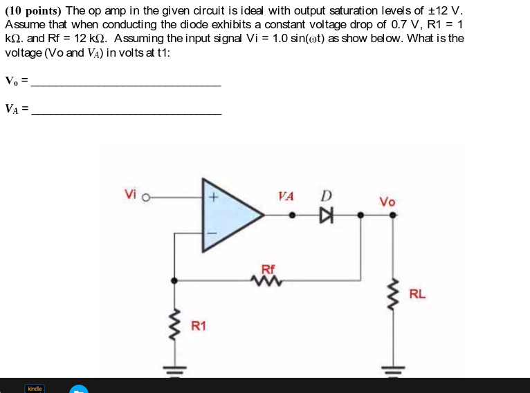 Solved (10 points) The op amp in the given circuit is ideal