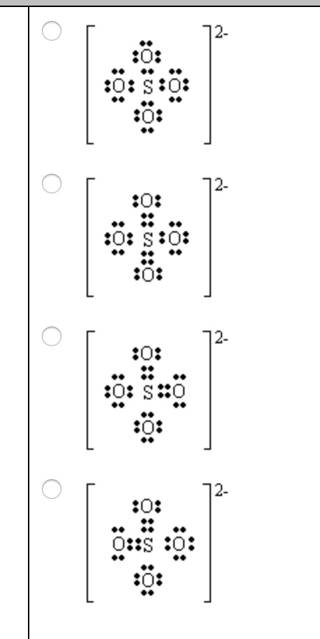 Solved Which structure of the sulfate anion, [SO4?]2?, is | Chegg.com