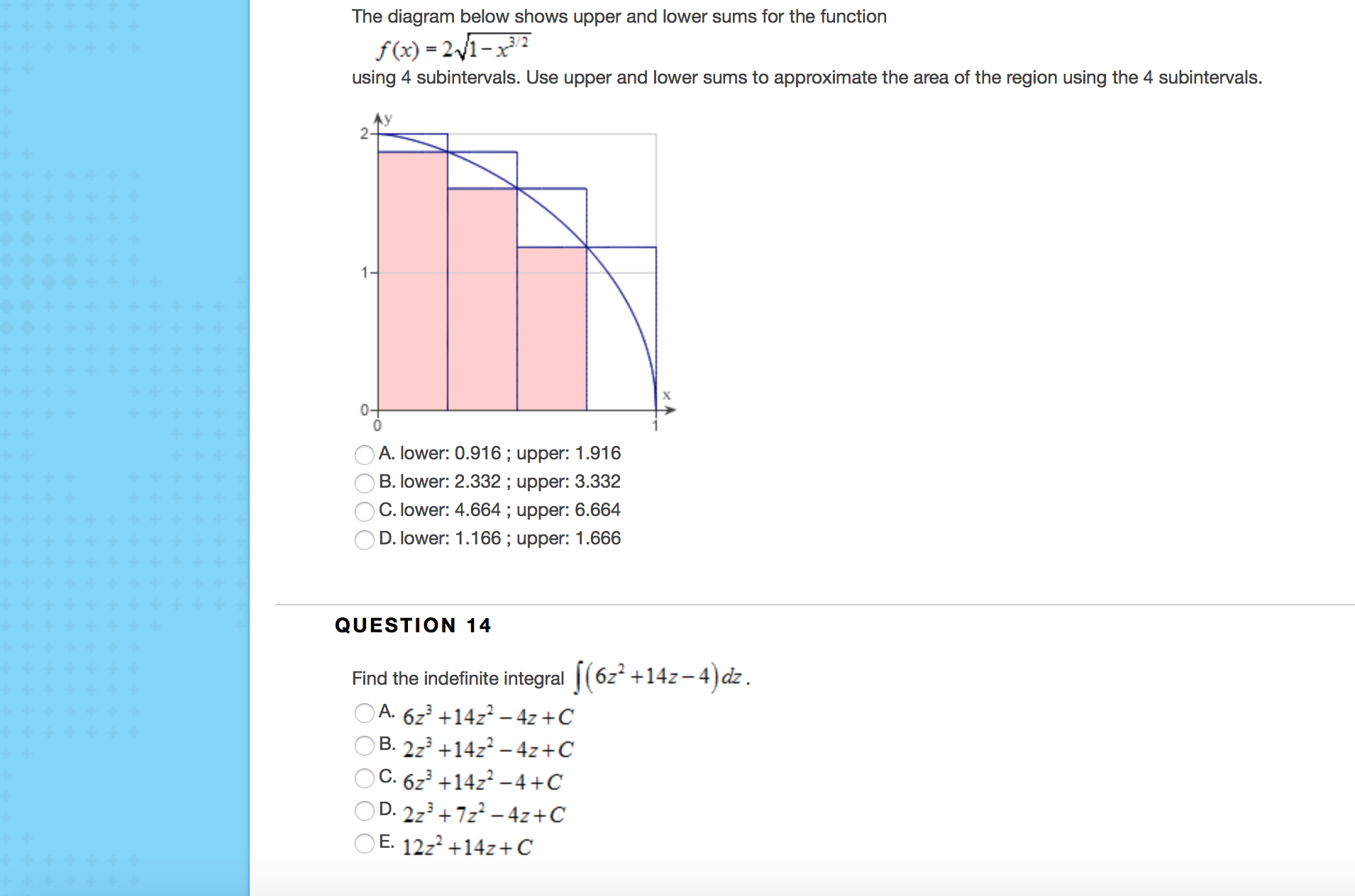 Solved The diagram below shows upper and lower sums for the | Chegg.com