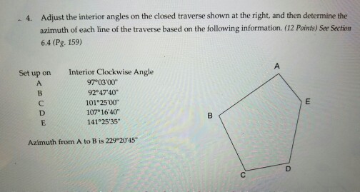 Solved Adjust the interior angles on the closed traverse | Chegg.com