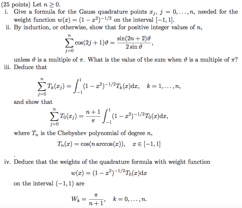 Give a formula for the Gauss quadrature points x_j, j