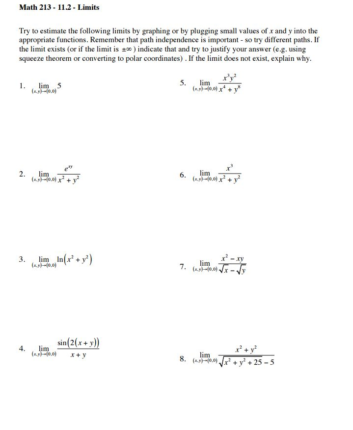 Solved Try to estimate the following limits by graphing or | Chegg.com