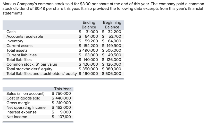 Stock. Sold Solved Markus Company’s common stock sold for $3.00 per | Chegg.com
