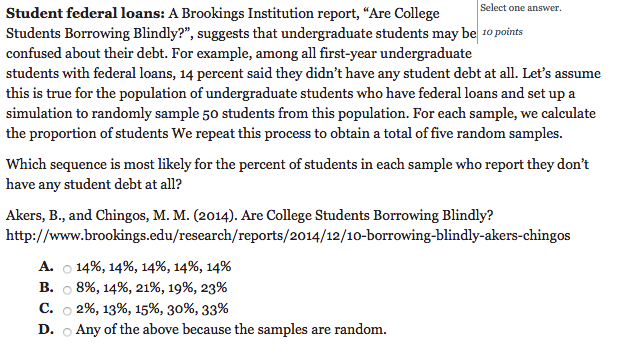 Solved Select One Answer Student Federal Loans: A Brookings | Chegg.com