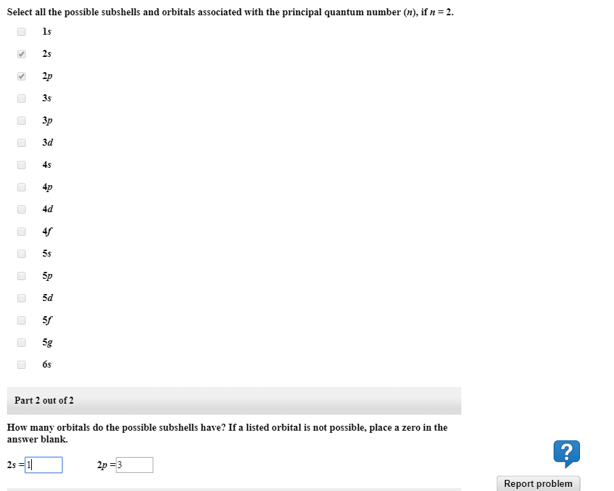 Solved Select all the possible subshells and orbitals